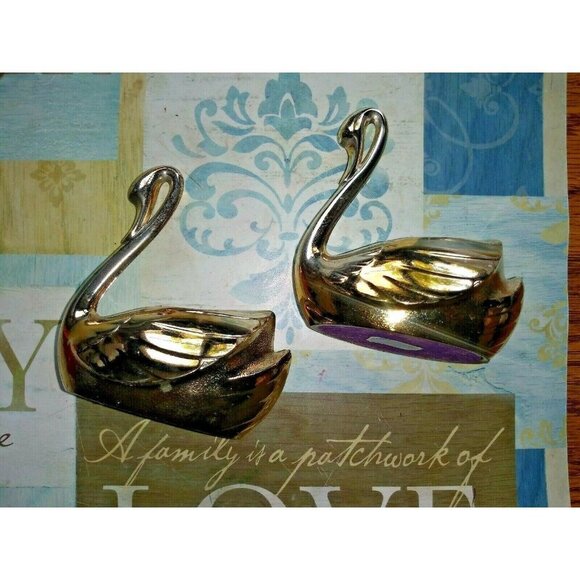 Set Of 2 Swan Candle Holders JAPAN gold tone metal 4"x3.5" EUC - Picture 12 of 12